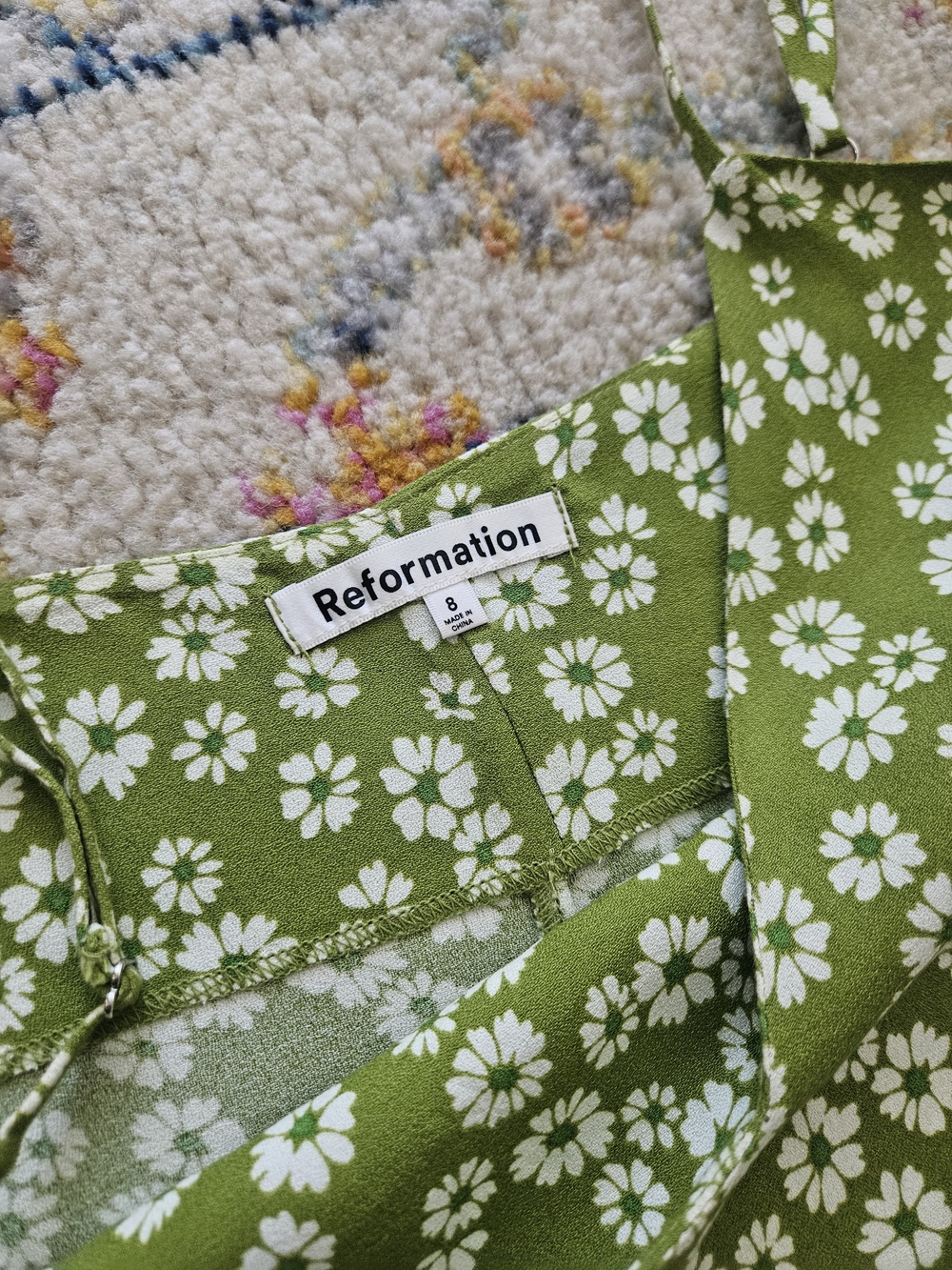 Size 8 Reformation Crimini Fennel Green Floral Midi Slip Dress - Picture 9 of 11